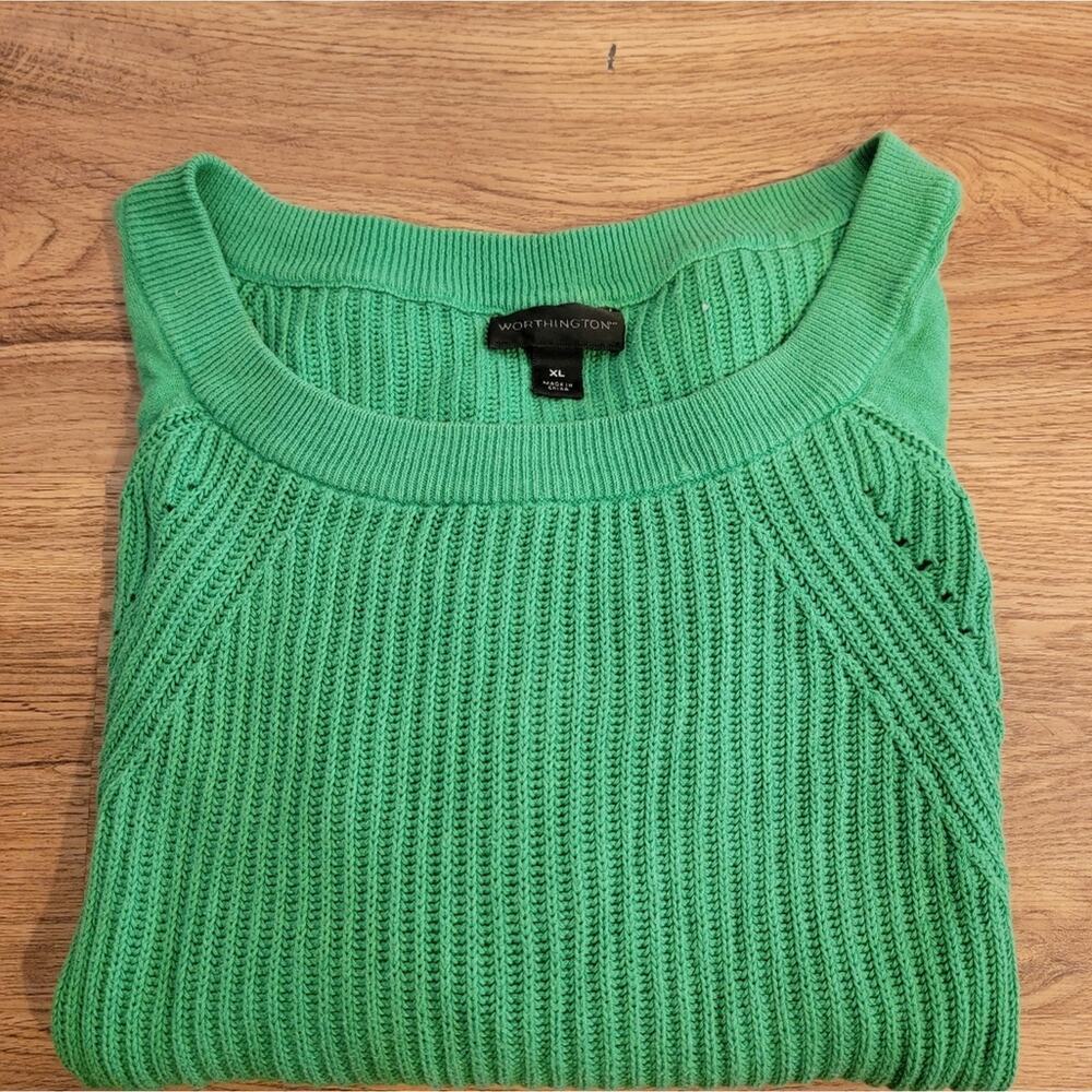 Worthington Green Ribbed Knit Short Sleeve Sweater Size XL